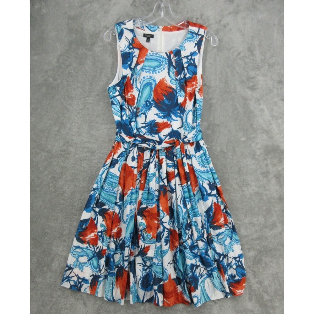 Talbots Dress Womens Size 12 Midi Floral Paisley Belted Pleated Office Summer